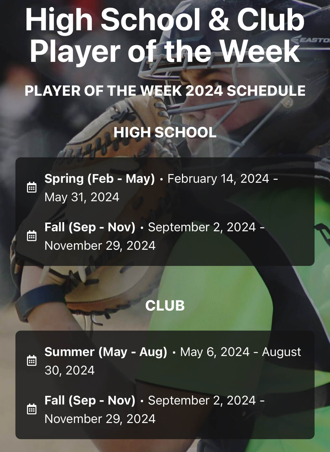 2024 EIS Player of the Week Schedule